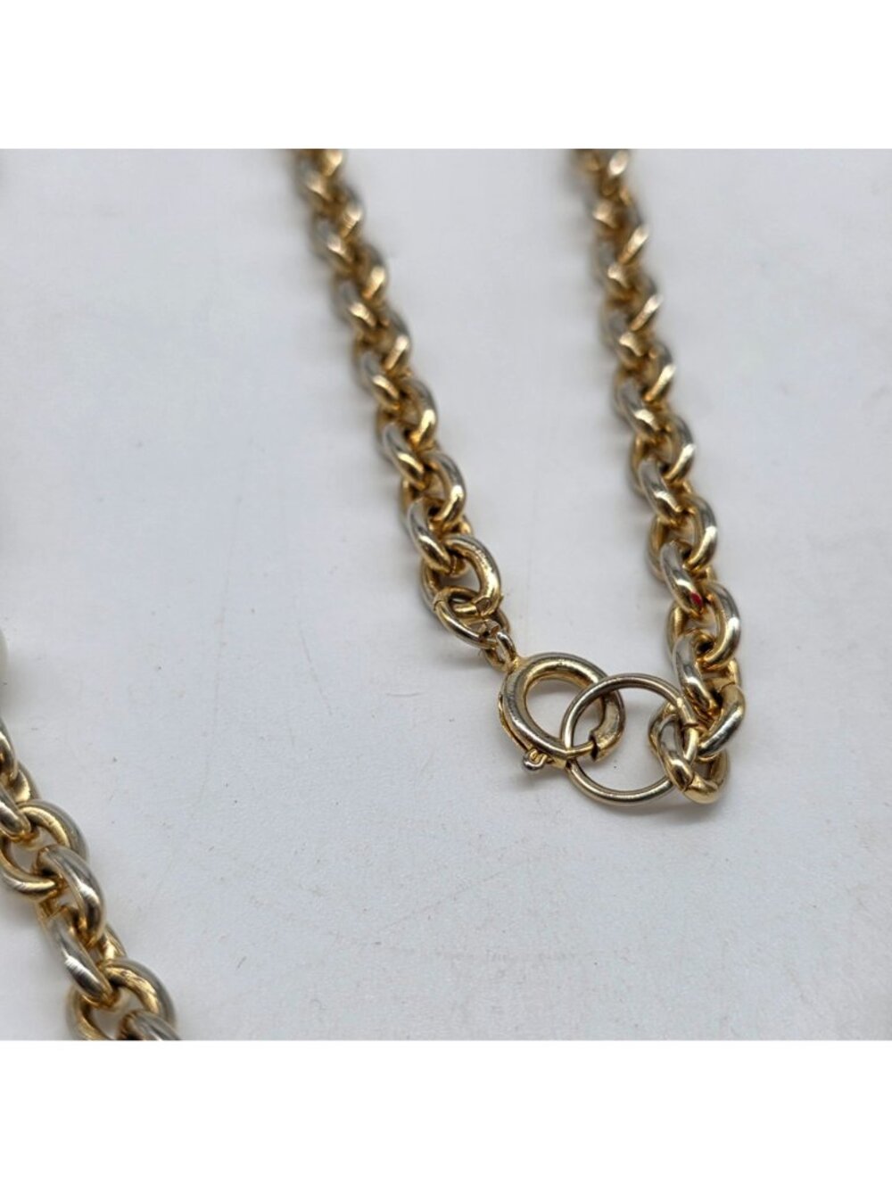 Vintage Gold Tone Fashion Necklace With Pearls & Clear Beads 37" Long - Picture 7 of 8